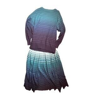 Tuttamaglia Gispa Italy Luxury Knit Sweater Skirt Set Wool Blend Blue Small